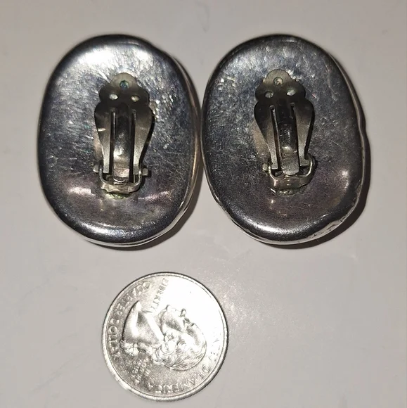 Large Sterling Silver Clip on Earrings - Picture 8 of 11